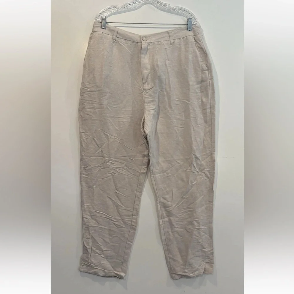 NWT Magaschoni Man Beige Linen Blend Pants Flat Front Size W36 L31